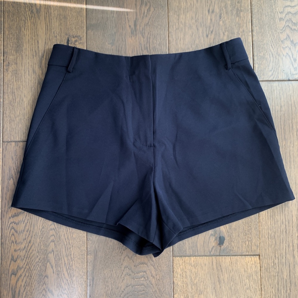 High waisted navy tuxedo shorts
